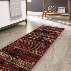 Burgundy 2' x 6' 1 Saturn Runner Area Rug Stain Resistant Easy Clean Classic Vintage Design Durable Carpet for Affordable Home Interiors for Sale at Rug Engine