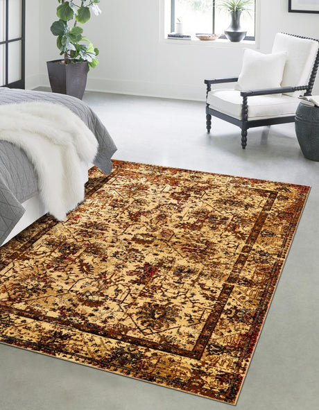 Beige Cream 6' 1 x 9' Saturn Rectangle Area Rug Stain Resistant Easy Clean Classic Vintage Design Durable Carpet for Affordable Home Interiors for Sale at Rug Engine