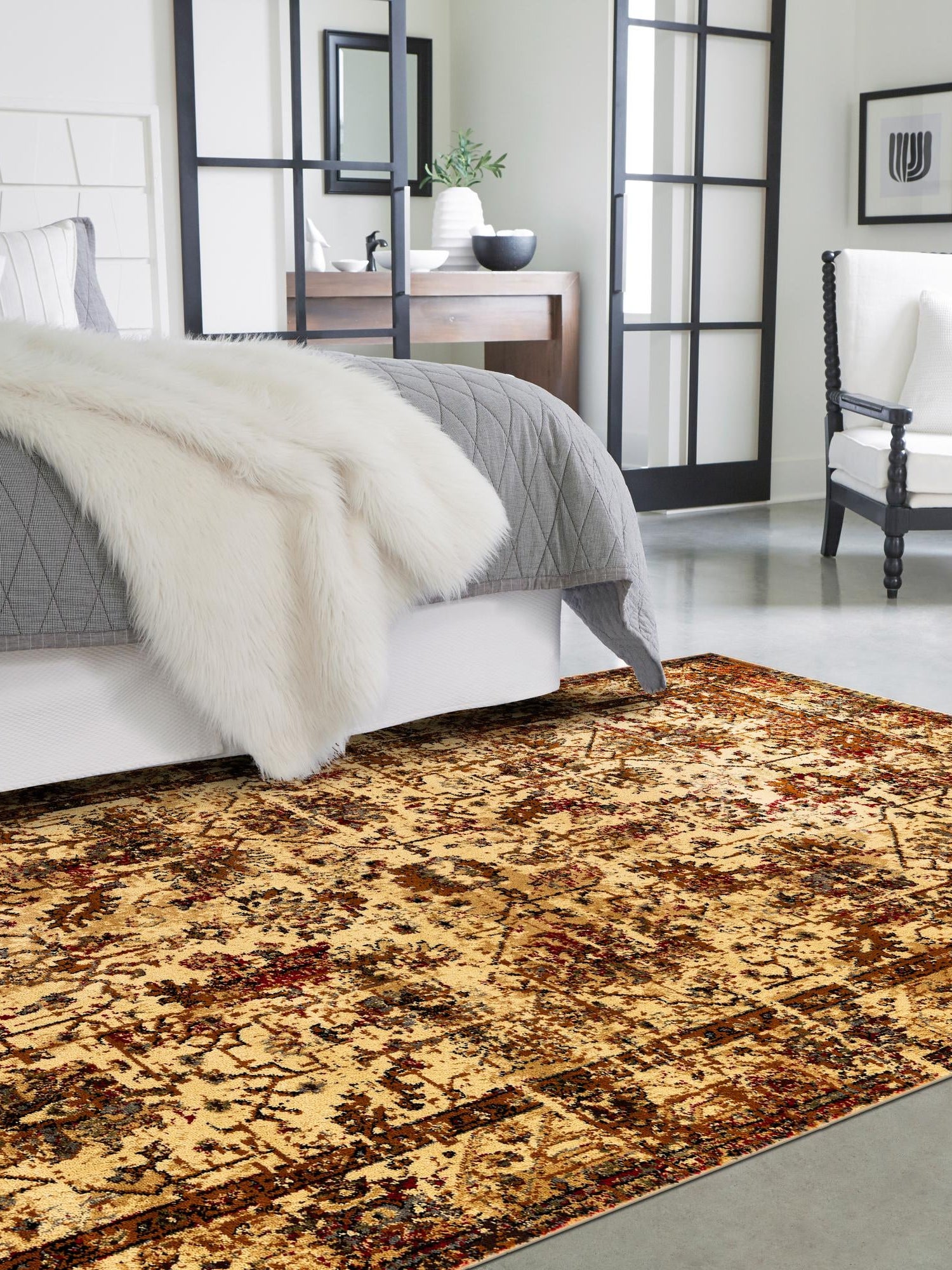 Beige Cream 9' x 12' Saturn Rectangle Area Rug Stain Resistant Easy Clean Classic Vintage Design Durable Carpet for Affordable Home Interiors for Sale at Rug Engine