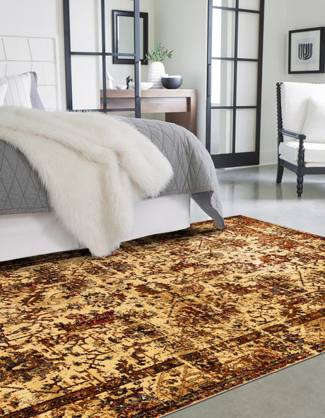 Beige Cream 5' 3 x 8' Saturn Rectangle Area Rug Stain Resistant Easy Clean Classic Vintage Design Durable Carpet for Affordable Home Interiors for Sale at Rug Engine