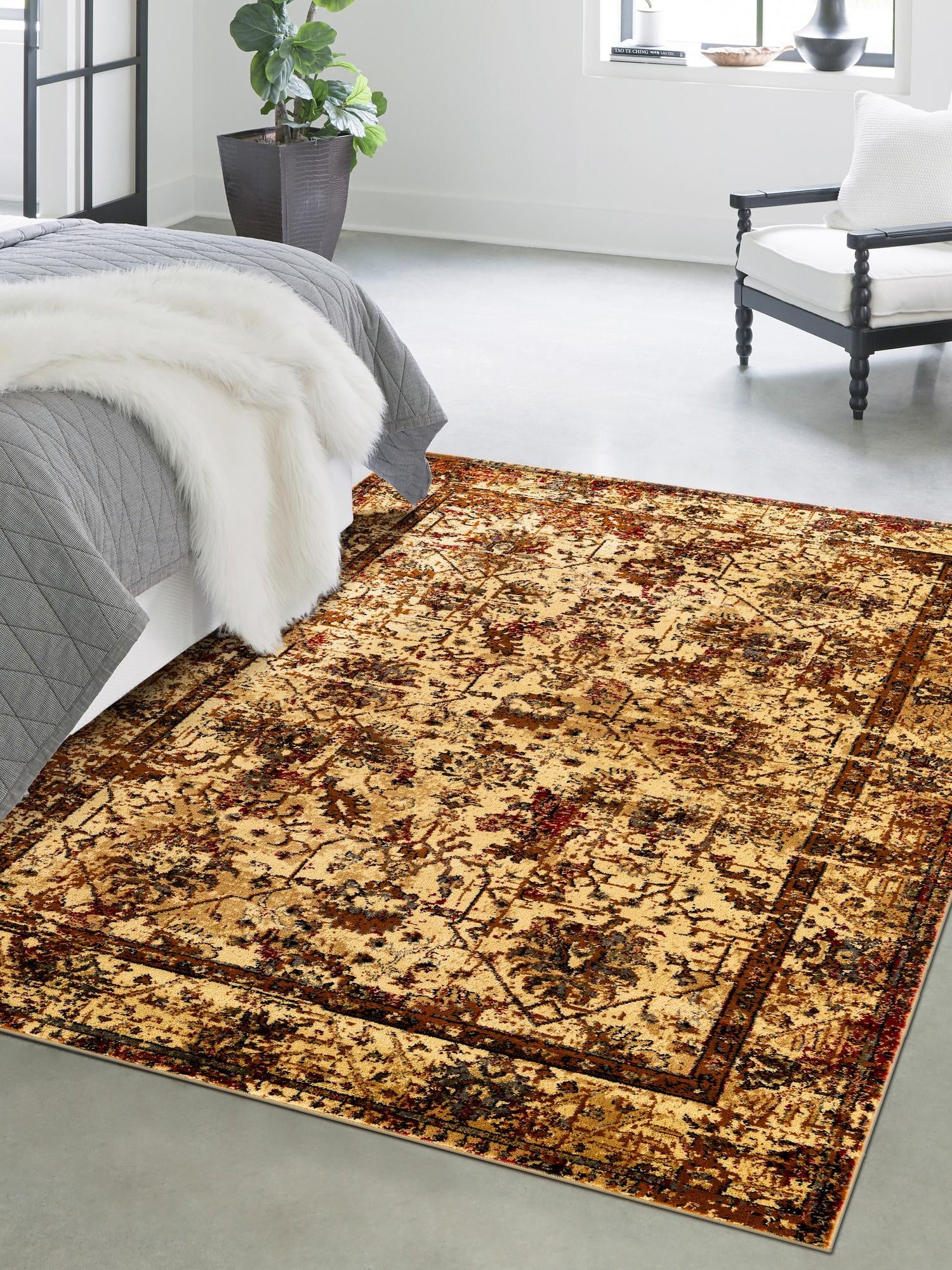 Beige Cream 5' 3 x 8' Saturn Rectangle Area Rug Stain Resistant Easy Clean Classic Vintage Design Durable Carpet for Affordable Home Interiors for Sale at Rug Engine