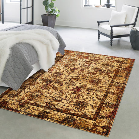 Beige Cream 5' 3 x 8' Saturn Rectangle Area Rug Stain Resistant Easy Clean Classic Vintage Design Durable Carpet for Affordable Home Interiors for Sale at Rug Engine