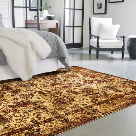 Beige Cream 4' 1 x 6' 1 Saturn Rectangle Area Rug Stain Resistant Easy Clean Classic Vintage Design Durable Carpet for Affordable Home Interiors for Sale at Rug Engine