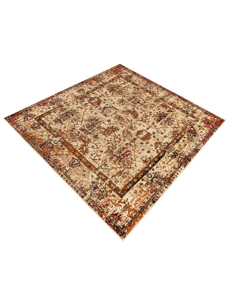 Beige Cream 5' 3 x 5' 3 Saturn Square Area Rug Stain Resistant Easy Clean Classic Vintage Design Durable Carpet for Affordable Home Interiors for Sale at Rug Engine