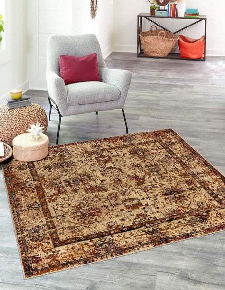 Beige Cream 7' 10 x 7' 10 Saturn Square Area Rug Stain Resistant Easy Clean Classic Vintage Design Durable Carpet for Affordable Home Interiors for Sale at Rug Engine