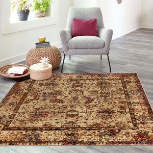 Beige Cream 5' 3 x 5' 3 Saturn Square Area Rug Stain Resistant Easy Clean Classic Vintage Design Durable Carpet for Affordable Home Interiors for Sale at Rug Engine
