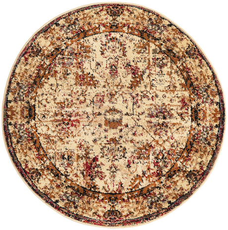 Beige Cream 3' 1 x 3' 1 Saturn Round Area Rug Stain Resistant Easy Clean Classic Vintage Design Durable Carpet for Affordable Home Interiors for Sale at Rug Engine