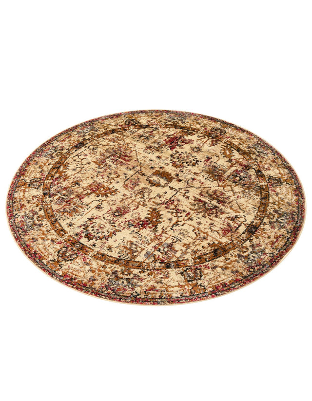 Beige Cream 5' 3 x 5' 3 Saturn Round Area Rug Stain Resistant Easy Clean Classic Vintage Design Durable Carpet for Affordable Home Interiors for Sale at Rug Engine