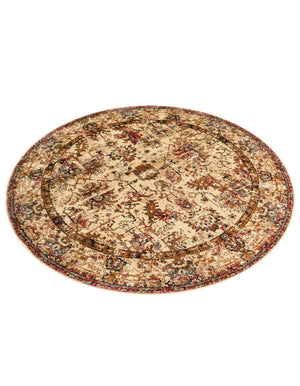 Beige Cream 5' 3 x 5' 3 Saturn Round Area Rug Stain Resistant Easy Clean Classic Vintage Design Durable Carpet for Affordable Home Interiors for Sale at Rug Engine