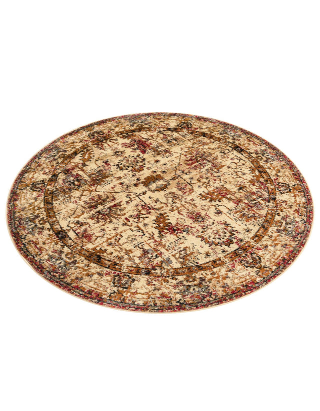 Beige Cream 5' 3 x 5' 3 Saturn Round Area Rug Stain Resistant Easy Clean Classic Vintage Design Durable Carpet for Affordable Home Interiors for Sale at Rug Engine