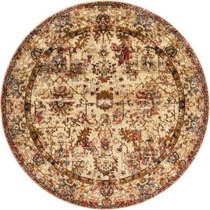 Beige Cream 5' 3 x 5' 3 Saturn Round Area Rug Stain Resistant Easy Clean Classic Vintage Design Durable Carpet for Affordable Home Interiors for Sale at Rug Engine