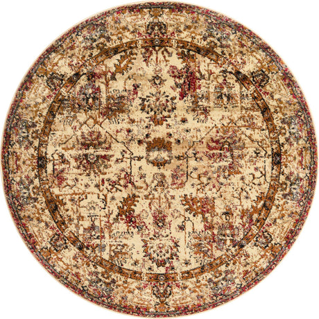 Beige Cream 5' 3 x 5' 3 Saturn Round Area Rug Stain Resistant Easy Clean Classic Vintage Design Durable Carpet for Affordable Home Interiors for Sale at Rug Engine