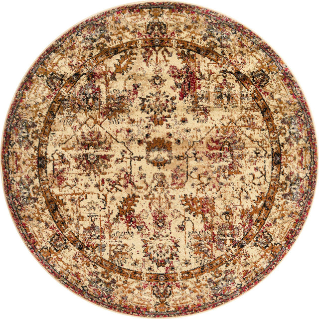 Beige Cream 5' 3 x 5' 3 Saturn Round Area Rug Stain Resistant Easy Clean Classic Vintage Design Durable Carpet for Affordable Home Interiors for Sale at Rug Engine