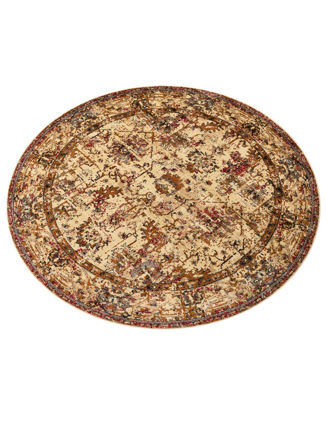 Beige Cream 7' 1 x 7' 1 Saturn Round Area Rug Stain Resistant Easy Clean Classic Vintage Design Durable Carpet for Affordable Home Interiors for Sale at Rug Engine