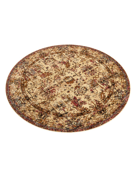 Beige Cream 7' 1 x 7' 1 Saturn Round Area Rug Stain Resistant Easy Clean Classic Vintage Design Durable Carpet for Affordable Home Interiors for Sale at Rug Engine