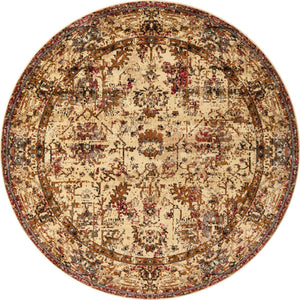 Beige Cream 7' 1 x 7' 1 Saturn Round Area Rug Stain Resistant Easy Clean Classic Vintage Design Durable Carpet for Affordable Home Interiors for Sale at Rug Engine