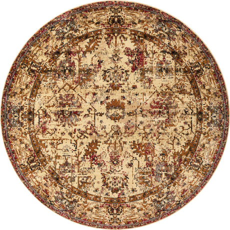 Beige Cream 7' 1 x 7' 1 Saturn Round Area Rug Stain Resistant Easy Clean Classic Vintage Design Durable Carpet for Affordable Home Interiors for Sale at Rug Engine