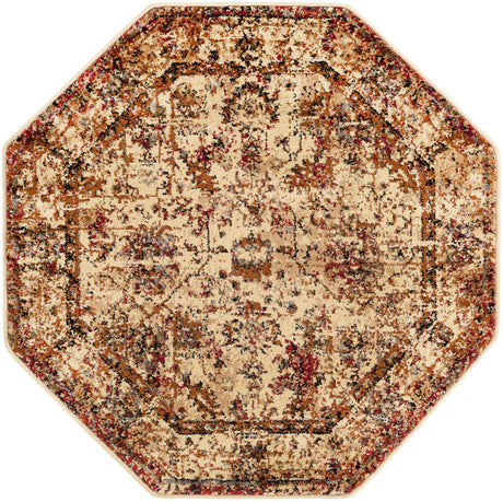Beige Cream 3' 1 x 3' 1 Saturn Octagon Area Rug Stain Resistant Easy Clean Classic Vintage Design Durable Carpet for Affordable Home Interiors for Sale at Rug Engine