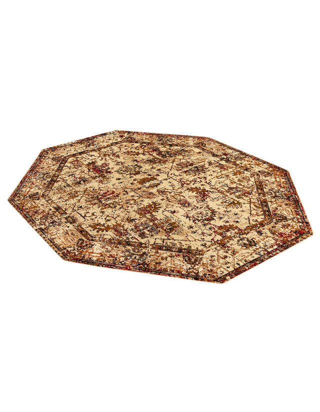 Beige Cream 7' 10 x 7' 10 Saturn Octagon Area Rug Stain Resistant Easy Clean Classic Vintage Design Durable Carpet for Affordable Home Interiors for Sale at Rug Engine
