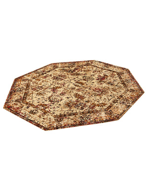 Beige Cream 7' 10 x 7' 10 Saturn Octagon Area Rug Stain Resistant Easy Clean Classic Vintage Design Durable Carpet for Affordable Home Interiors for Sale at Rug Engine