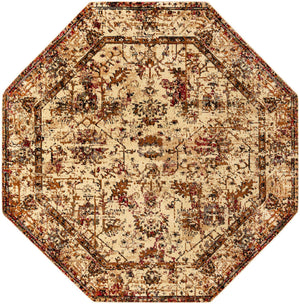 Beige Cream 7' 10 x 7' 10 Saturn Octagon Area Rug Stain Resistant Easy Clean Classic Vintage Design Durable Carpet for Affordable Home Interiors for Sale at Rug Engine