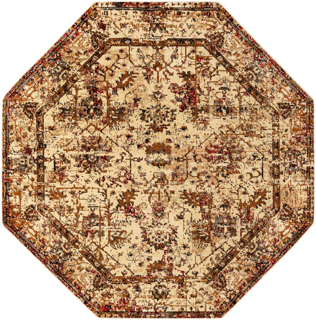 Beige Cream 7' 10 x 7' 10 Saturn Octagon Area Rug Stain Resistant Easy Clean Classic Vintage Design Durable Carpet for Affordable Home Interiors for Sale at Rug Engine