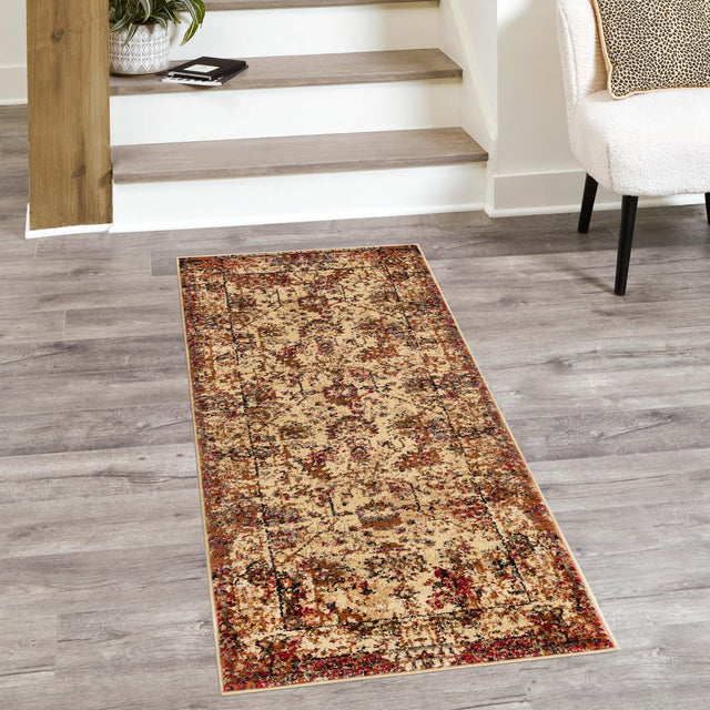 Beige Cream 2' x 9' Saturn Runner Area Rug Stain Resistant Easy Clean Classic Vintage Design Durable Carpet for Affordable Home Interiors for Sale at Rug Engine