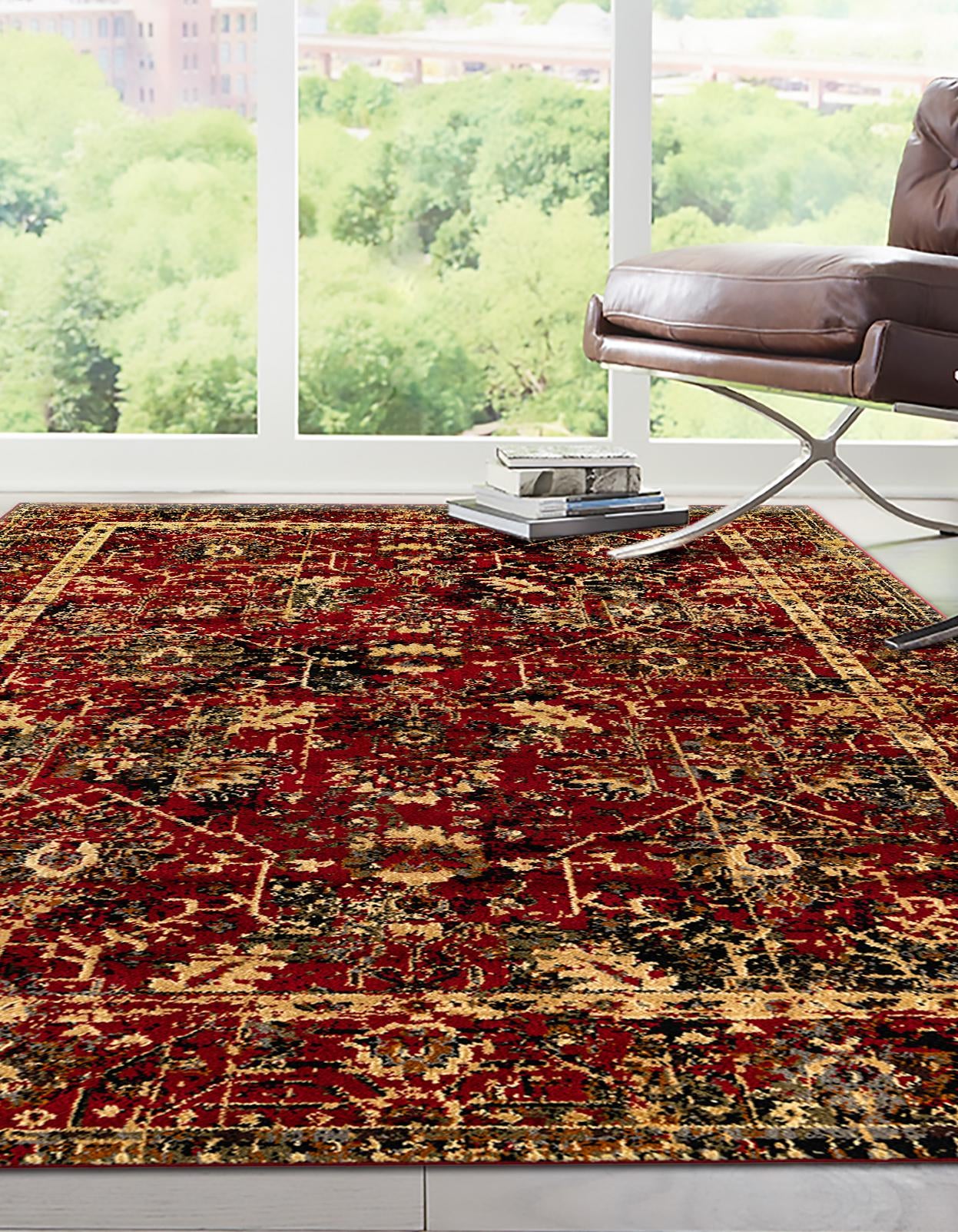 Burgundy 7' 10 x 10' Saturn Rectangle Area Rug Stain Resistant Easy Clean Classic Vintage Design Durable Carpet for Affordable Home Interiors for Sale at Rug Engine
