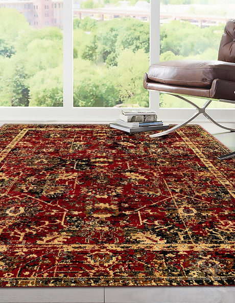 Burgundy 7' 10 x 10' Saturn Rectangle Area Rug Stain Resistant Easy Clean Classic Vintage Design Durable Carpet for Affordable Home Interiors for Sale at Rug Engine