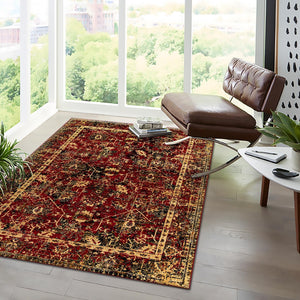 Burgundy 5' 3 x 8' Saturn Rectangle Area Rug Stain Resistant Easy Clean Classic Vintage Design Durable Carpet for Affordable Home Interiors for Sale at Rug Engine