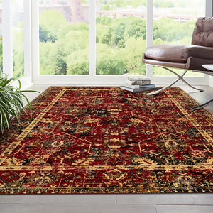 Burgundy 2' x 3' 1 Saturn Rectangle Area Rug Stain Resistant Easy Clean Classic Vintage Design Durable Carpet for Affordable Home Interiors for Sale at Rug Engine