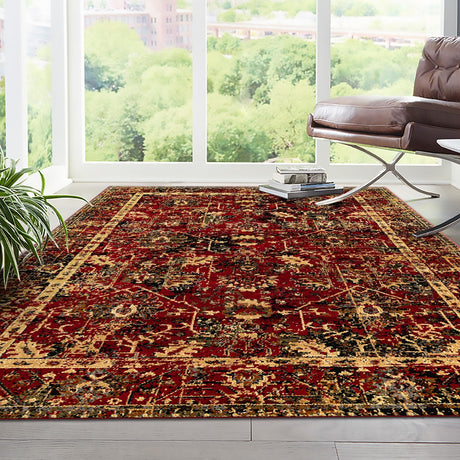 Burgundy 2' x 3' 1 Saturn Rectangle Area Rug Stain Resistant Easy Clean Classic Vintage Design Durable Carpet for Affordable Home Interiors for Sale at Rug Engine