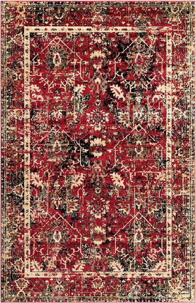 Burgundy 5' 3 x 8' Saturn Rectangle Area Rug Stain Resistant Easy Clean Classic Vintage Design Durable Carpet for Affordable Home Interiors for Sale at Rug Engine