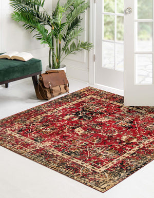 Burgundy 7' 10 x 7' 10 Saturn Square Area Rug Stain Resistant Easy Clean Classic Vintage Design Durable Carpet for Affordable Home Interiors for Sale at Rug Engine