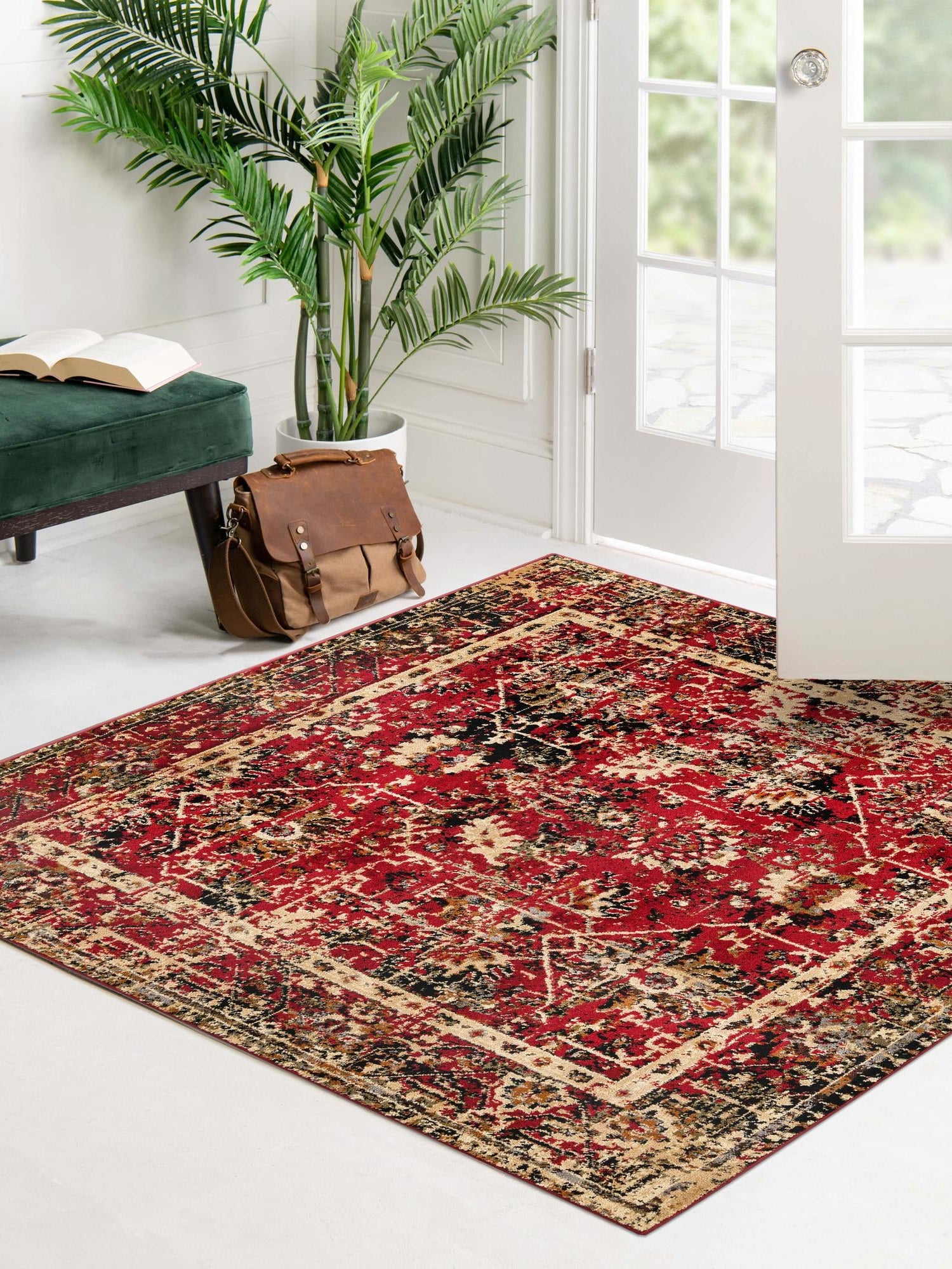Burgundy 5' 3 x 5' 3 Saturn Square Area Rug Stain Resistant Easy Clean Classic Vintage Design Durable Carpet for Affordable Home Interiors for Sale at Rug Engine