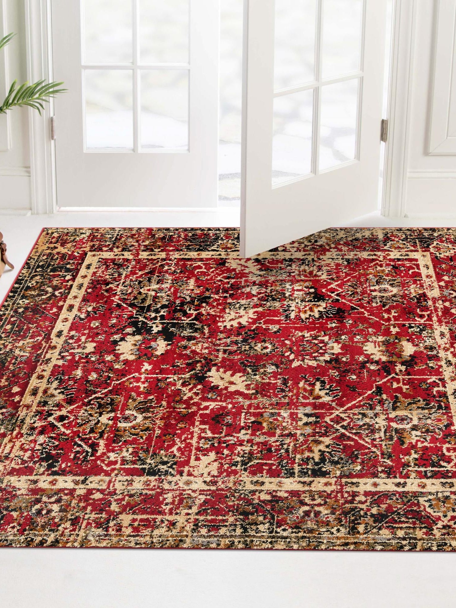 Burgundy 5' 3 x 5' 3 Saturn Square Area Rug Stain Resistant Easy Clean Classic Vintage Design Durable Carpet for Affordable Home Interiors for Sale at Rug Engine