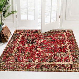 Burgundy 5' 3 x 5' 3 Saturn Square Area Rug Stain Resistant Easy Clean Classic Vintage Design Durable Carpet for Affordable Home Interiors for Sale at Rug Engine