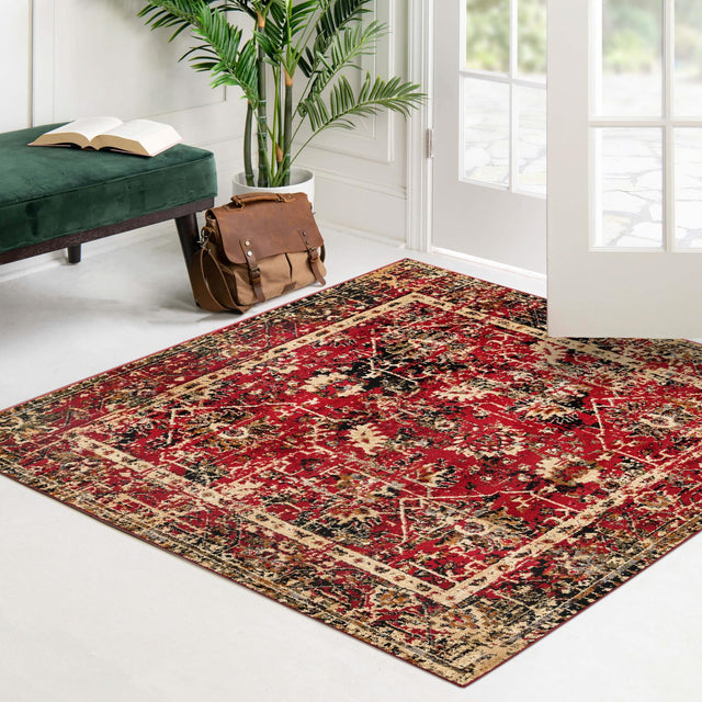 Burgundy 7' 10 x 7' 10 Saturn Square Area Rug Stain Resistant Easy Clean Classic Vintage Design Durable Carpet for Affordable Home Interiors for Sale at Rug Engine