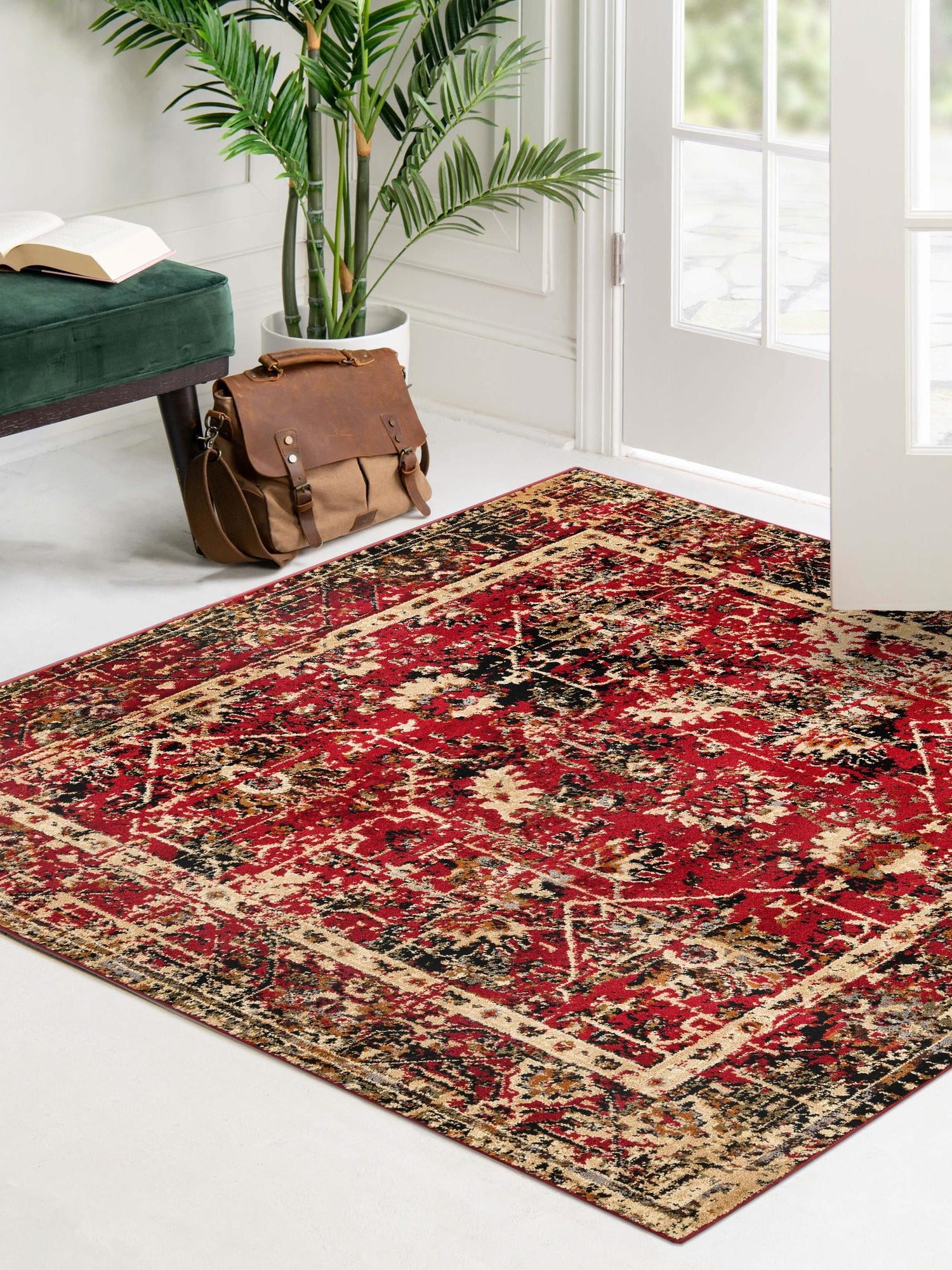 Burgundy 5' 3 x 5' 3 Saturn Square Area Rug Stain Resistant Easy Clean Classic Vintage Design Durable Carpet for Affordable Home Interiors for Sale at Rug Engine