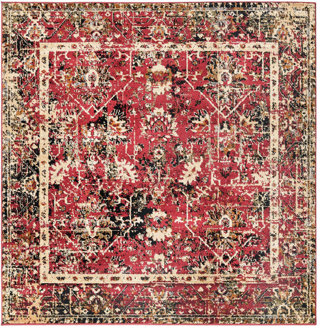 Burgundy 5' 3 x 5' 3 Saturn Square Area Rug Stain Resistant Easy Clean Classic Vintage Design Durable Carpet for Affordable Home Interiors for Sale at Rug Engine