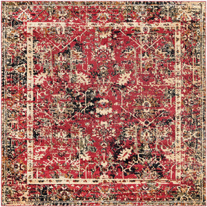 Burgundy 7' 10 x 7' 10 Saturn Square Area Rug Stain Resistant Easy Clean Classic Vintage Design Durable Carpet for Affordable Home Interiors for Sale at Rug Engine