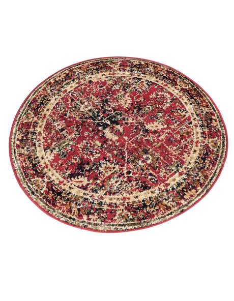 Burgundy 3' 1 x 3' 1 Saturn Round Area Rug Stain Resistant Easy Clean Classic Vintage Design Durable Carpet for Affordable Home Interiors for Sale at Rug Engine