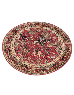 Burgundy 3' 1 x 3' 1 Saturn Round Area Rug Stain Resistant Easy Clean Classic Vintage Design Durable Carpet for Affordable Home Interiors for Sale at Rug Engine