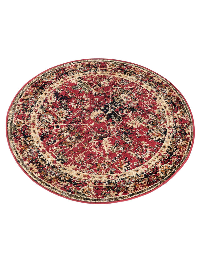 Burgundy 3' 1 x 3' 1 Saturn Round Area Rug Stain Resistant Easy Clean Classic Vintage Design Durable Carpet for Affordable Home Interiors for Sale at Rug Engine