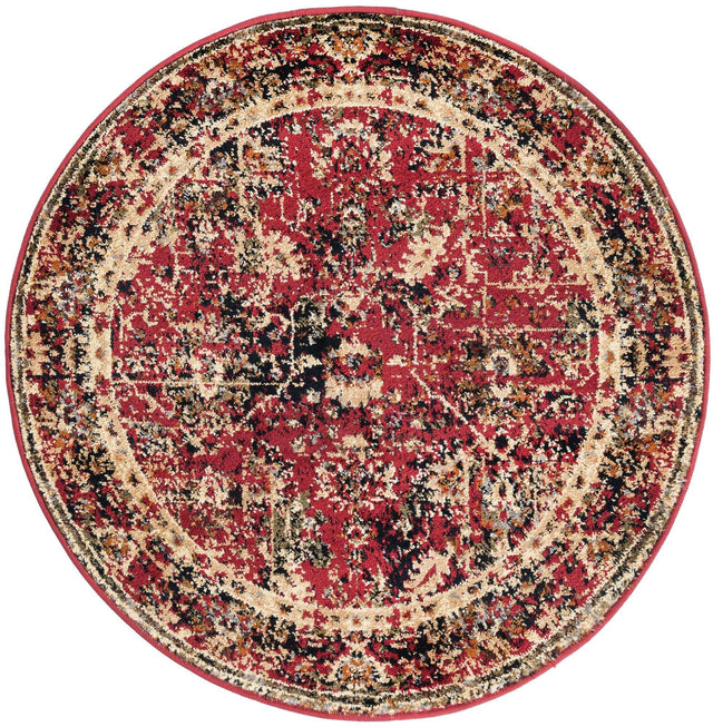 Burgundy 3' 1 x 3' 1 Saturn Round Area Rug Stain Resistant Easy Clean Classic Vintage Design Durable Carpet for Affordable Home Interiors for Sale at Rug Engine