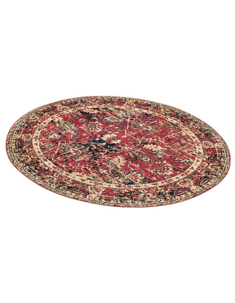Burgundy 5' 3 x 5' 3 Saturn Round Area Rug Stain Resistant Easy Clean Classic Vintage Design Durable Carpet for Affordable Home Interiors for Sale at Rug Engine