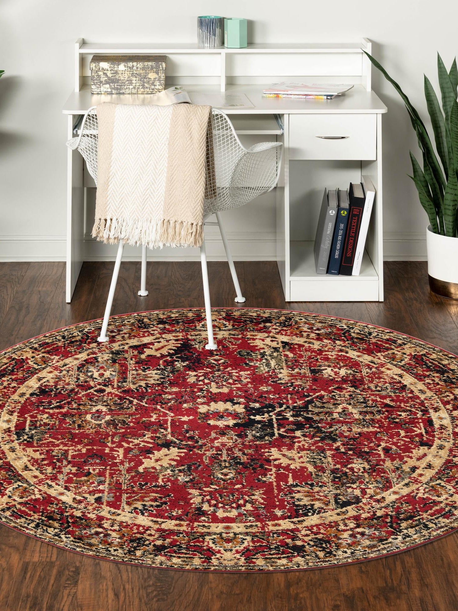 Burgundy 3' 1 x 3' 1 Saturn Round Area Rug Stain Resistant Easy Clean Classic Vintage Design Durable Carpet for Affordable Home Interiors for Sale at Rug Engine