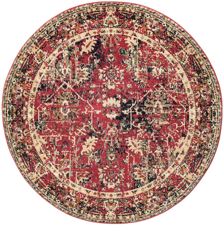 Burgundy 5' 3 x 5' 3 Saturn Round Area Rug Stain Resistant Easy Clean Classic Vintage Design Durable Carpet for Affordable Home Interiors for Sale at Rug Engine