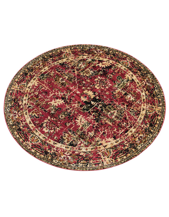 Burgundy 7' 1 x 7' 1 Saturn Round Area Rug Stain Resistant Easy Clean Classic Vintage Design Durable Carpet for Affordable Home Interiors for Sale at Rug Engine