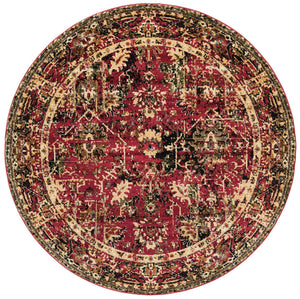 Burgundy 7' 1 x 7' 1 Saturn Round Area Rug Stain Resistant Easy Clean Classic Vintage Design Durable Carpet for Affordable Home Interiors for Sale at Rug Engine